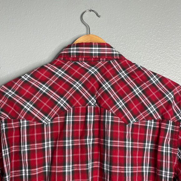 Wrangler Wrancher Long Sleeve Snap Front Shirt Collared Red Plaid Large - Picture 4 of 5